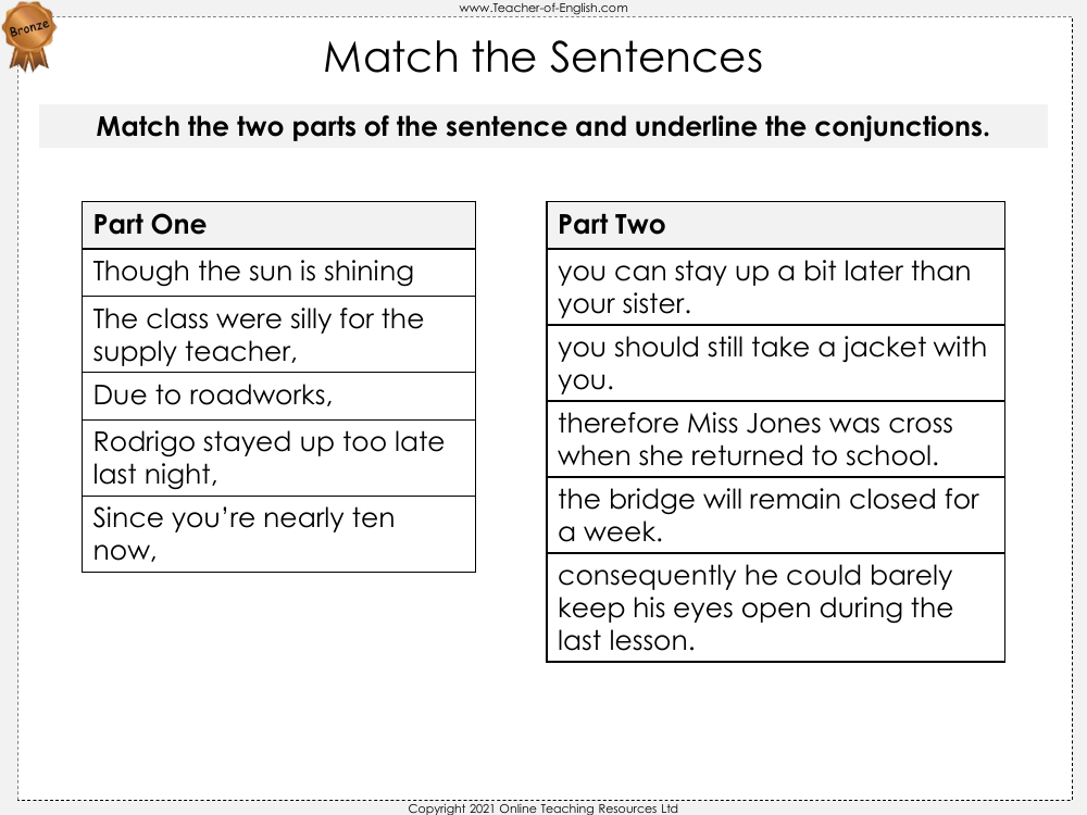 Causal Conjunctions English Year 3