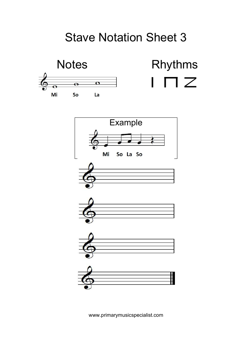 Pitch - Stave Notation Sheet 3