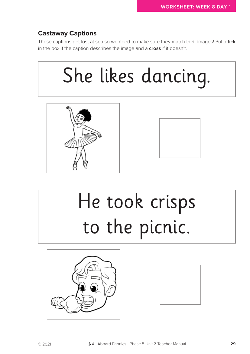 Week 8, lesson 1 Castaway Captions - Phonics Phase 5, unit 2 - Worksheet