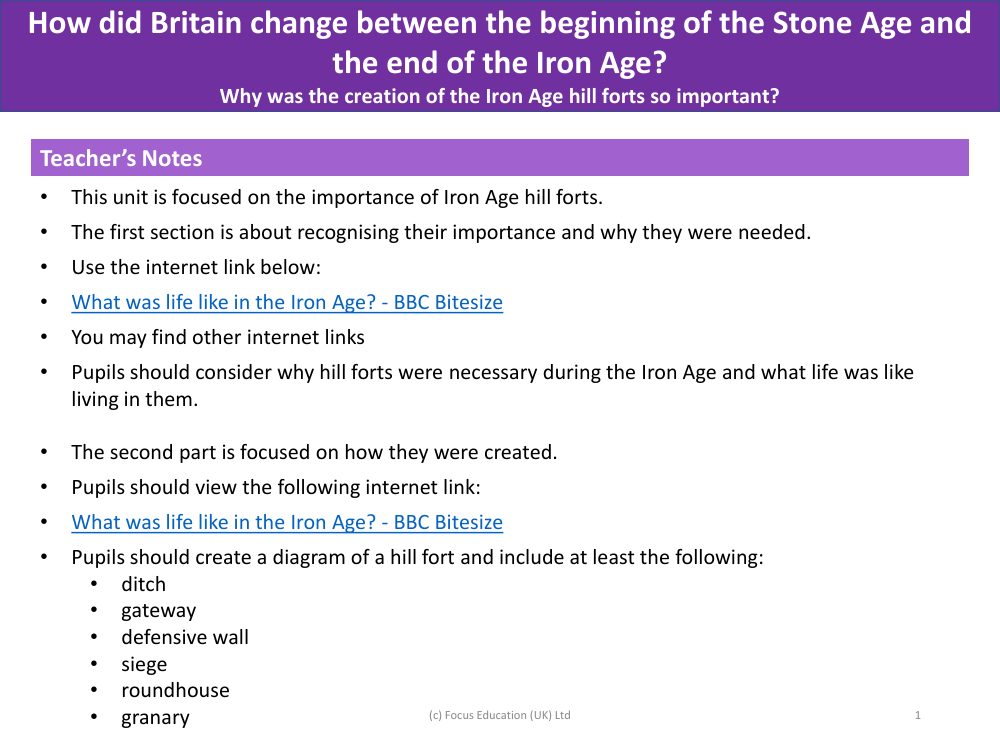 Why was the creation of the Iron Age hill forts so important? - Teacher notes
