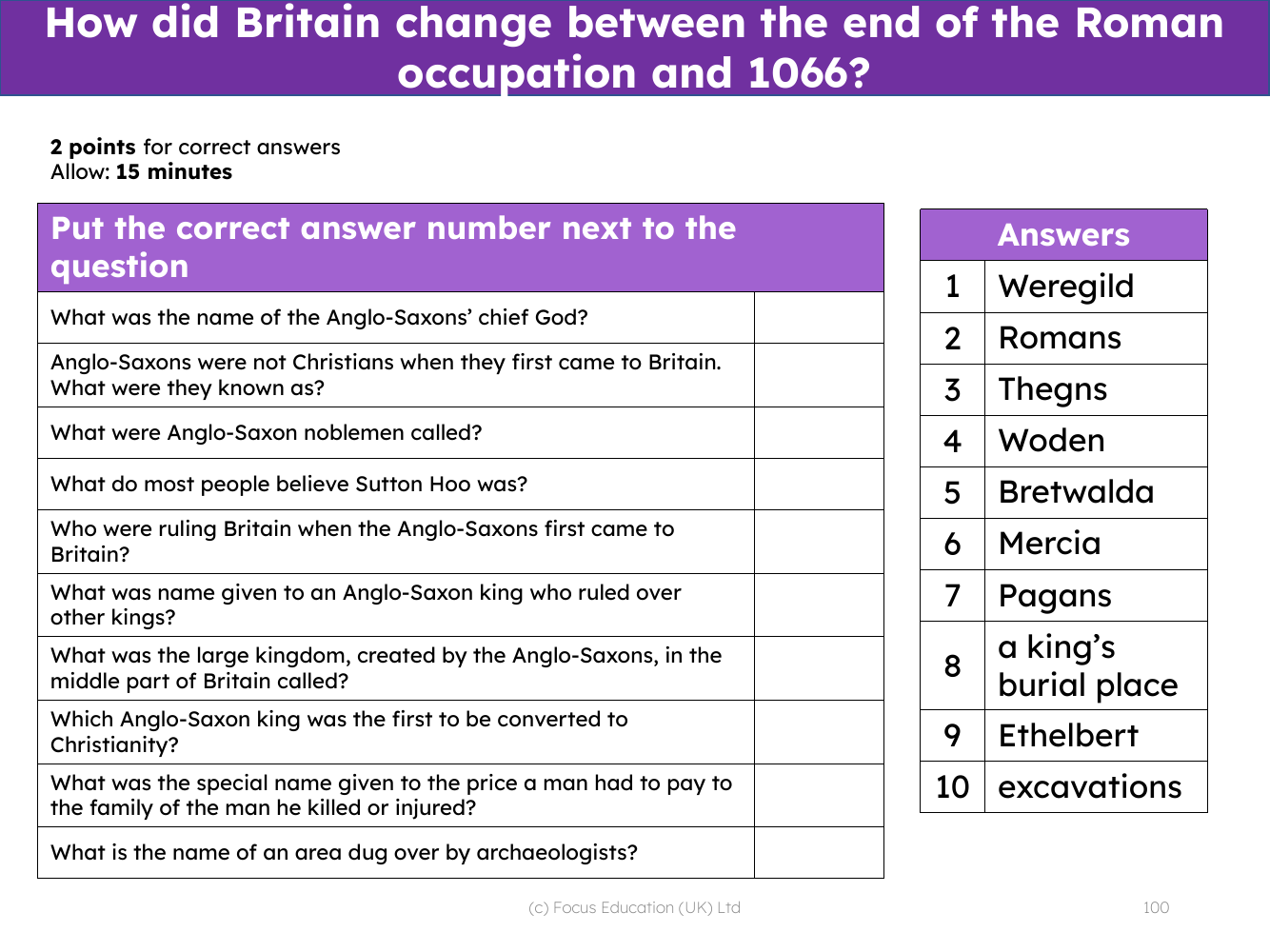 Match up - Ancient Britain