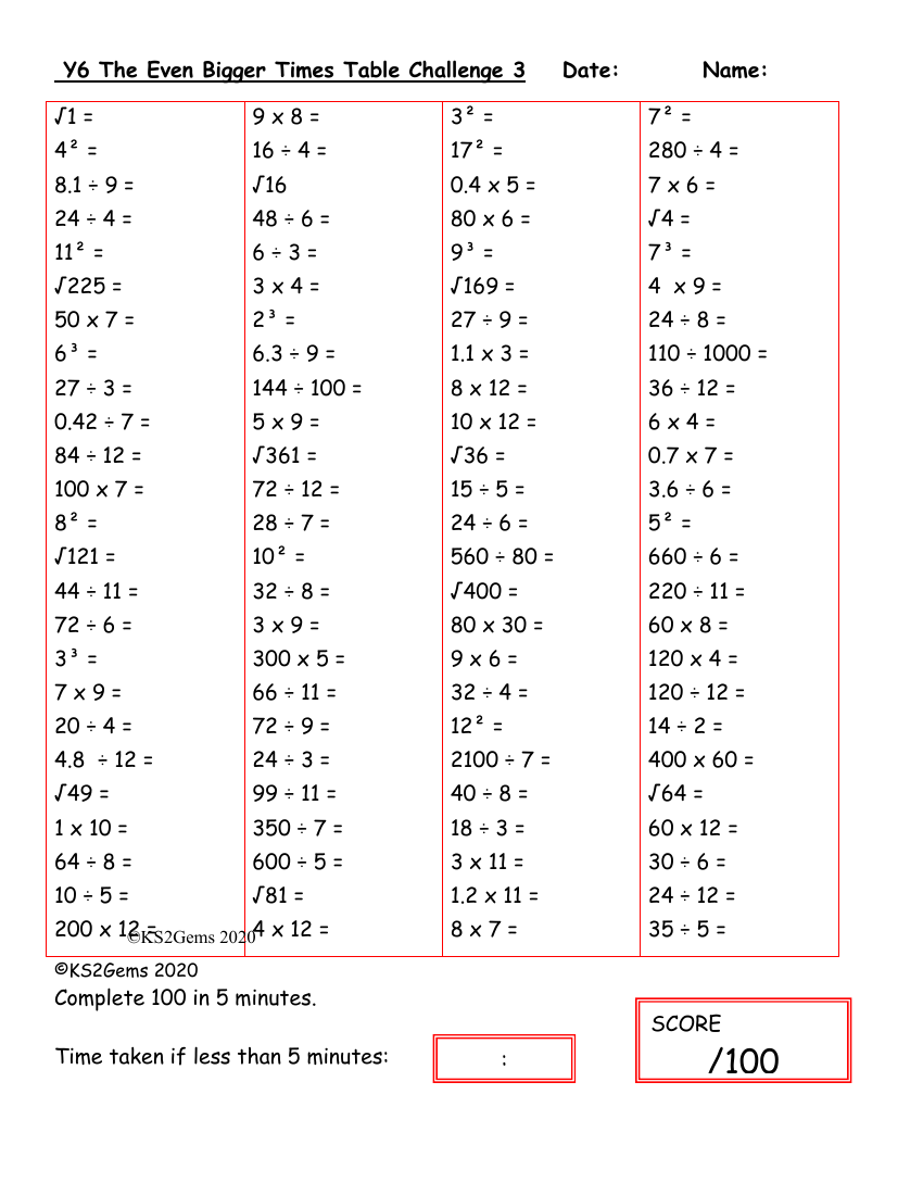 The Even Bigger Times Table Challenge 3