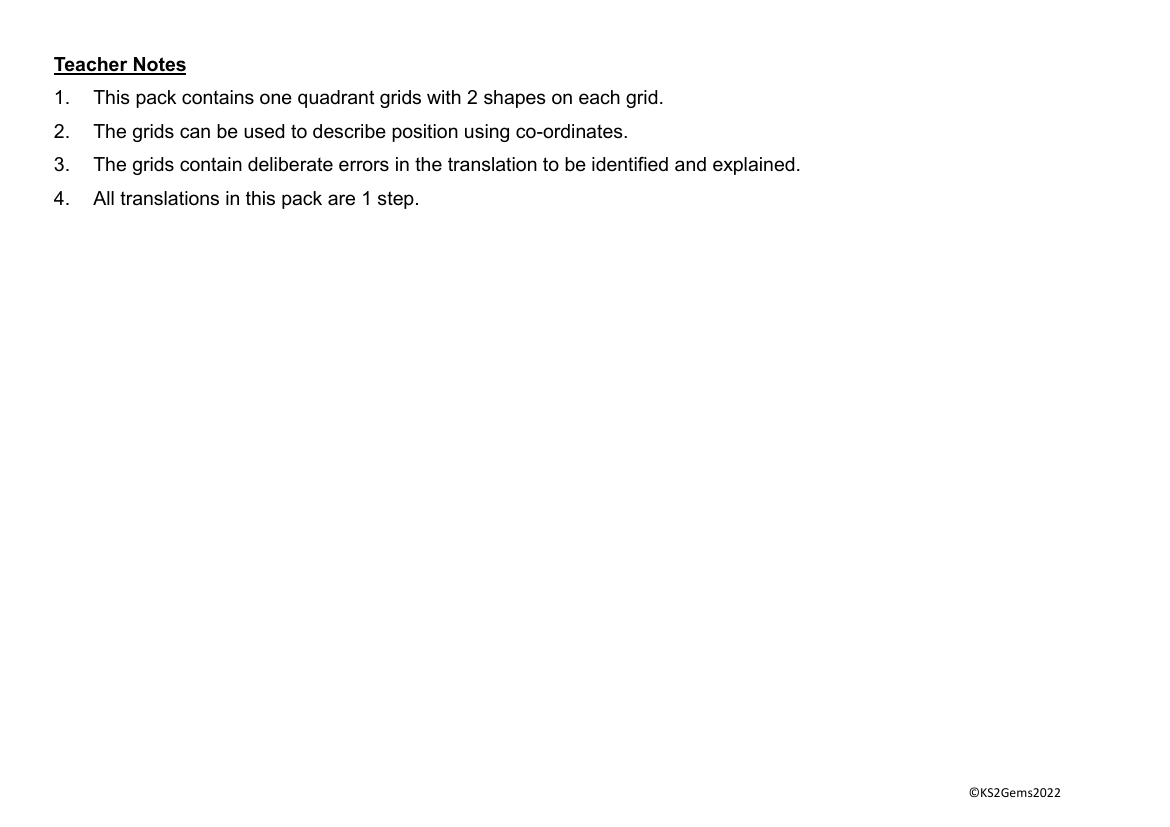 One Quadrant Grid with Deliberate Errors 1 step Translation