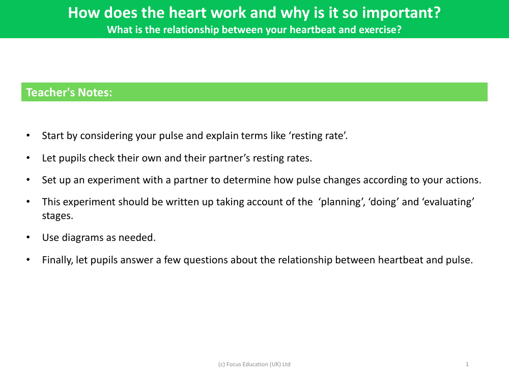 What is the relationship between your heartbeat and exercise? - Teacher notes