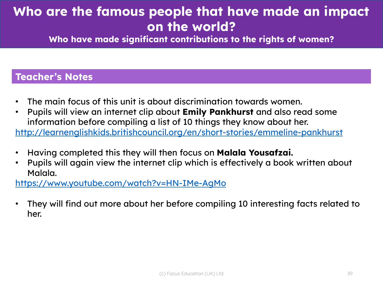 Who have made significant contributions to the rights of women? - Teacher notes