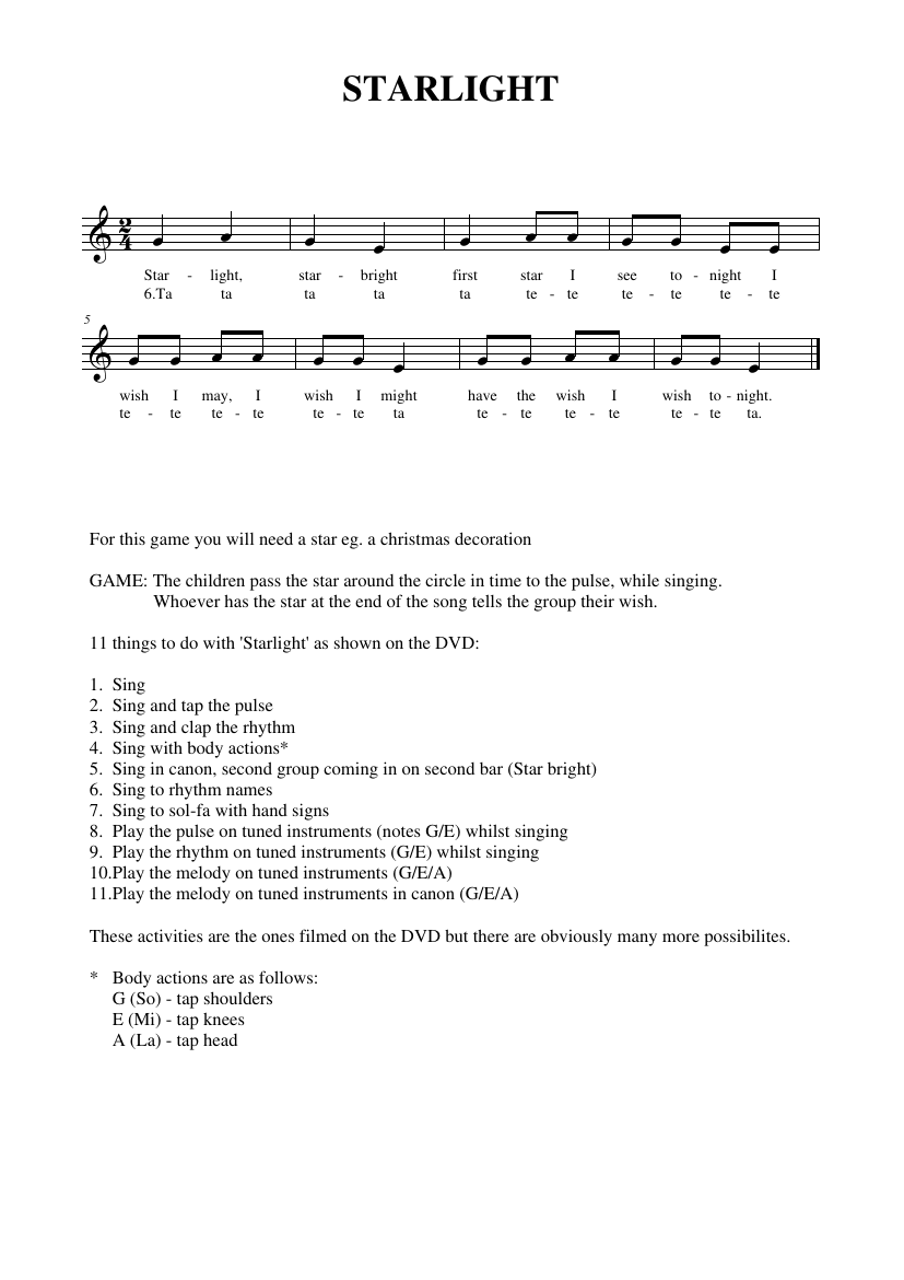 Pitch Year 1 Notations - Starlight