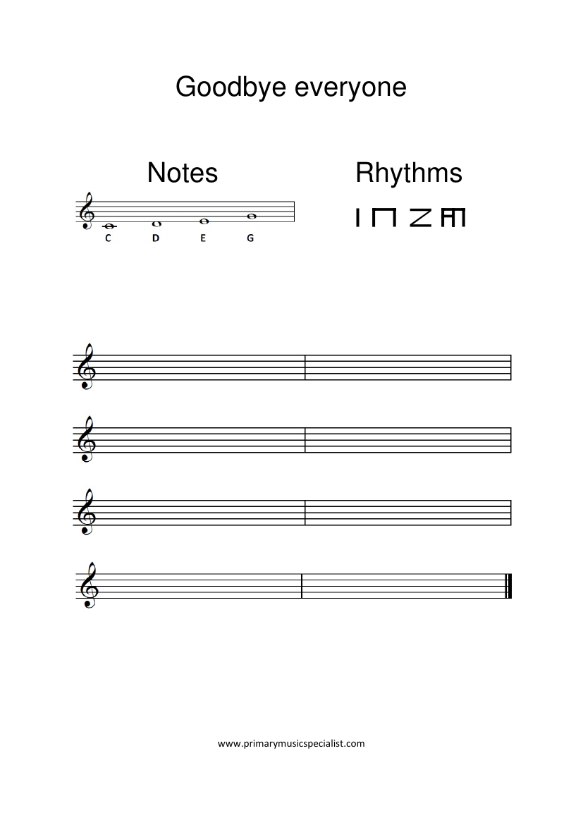 Pitch Year 6 - Goodbye everyone worksheet note names