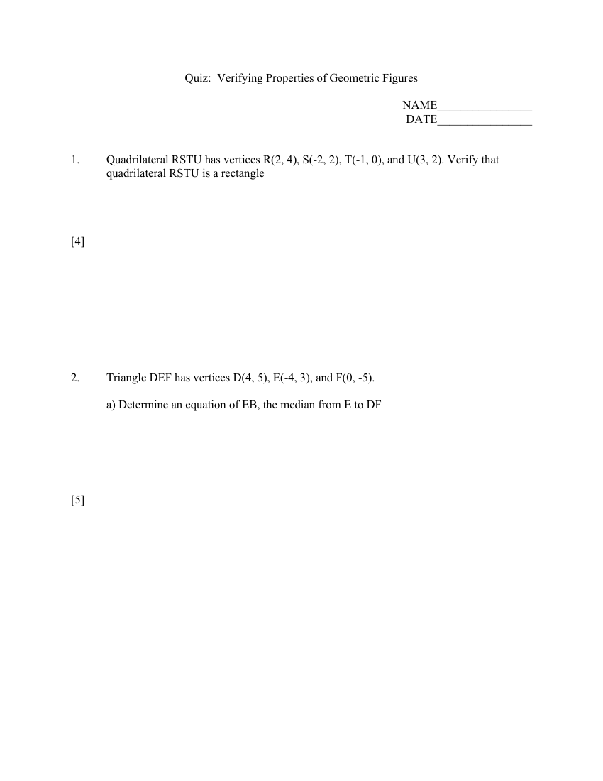 Verifying Properties of Geometric Figures - Quiz