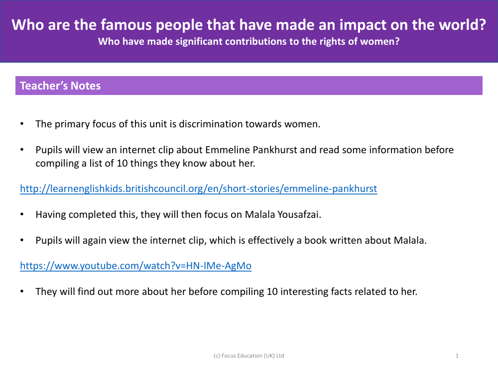 Who have made significant contributions to the rights of women? - Teacher notes