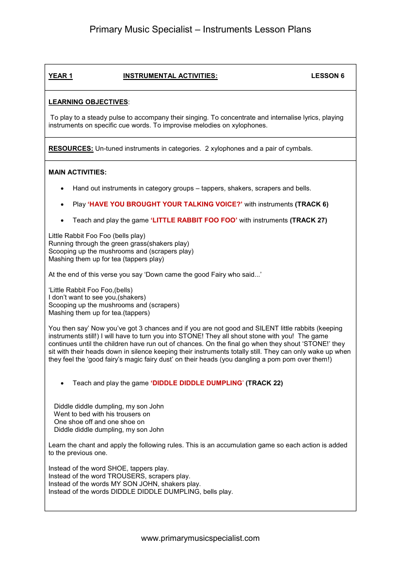 Instrumental Lesson Plan - Year 1 Lesson 6