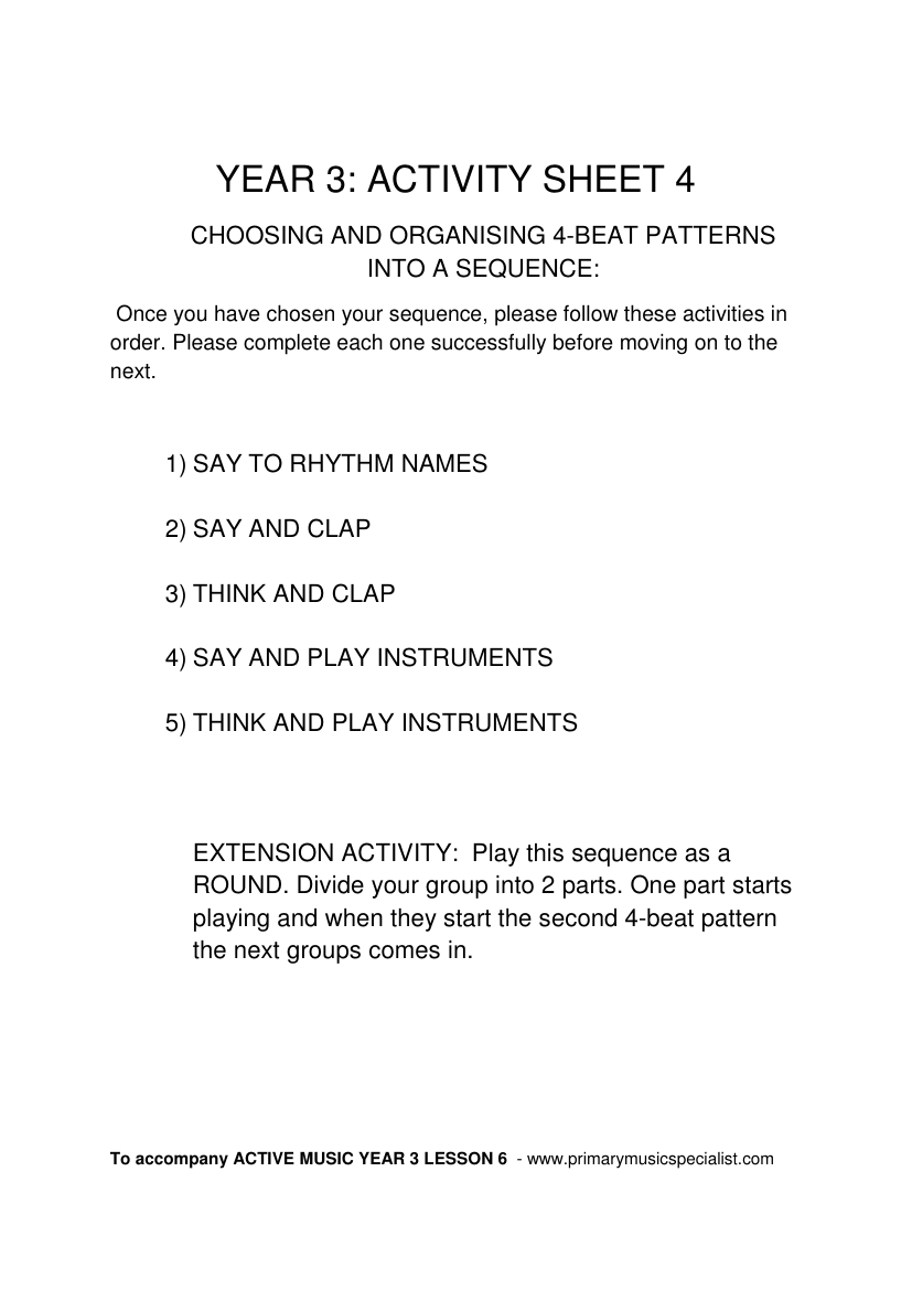 Instrumental - Year 3 Activity Sheet 4