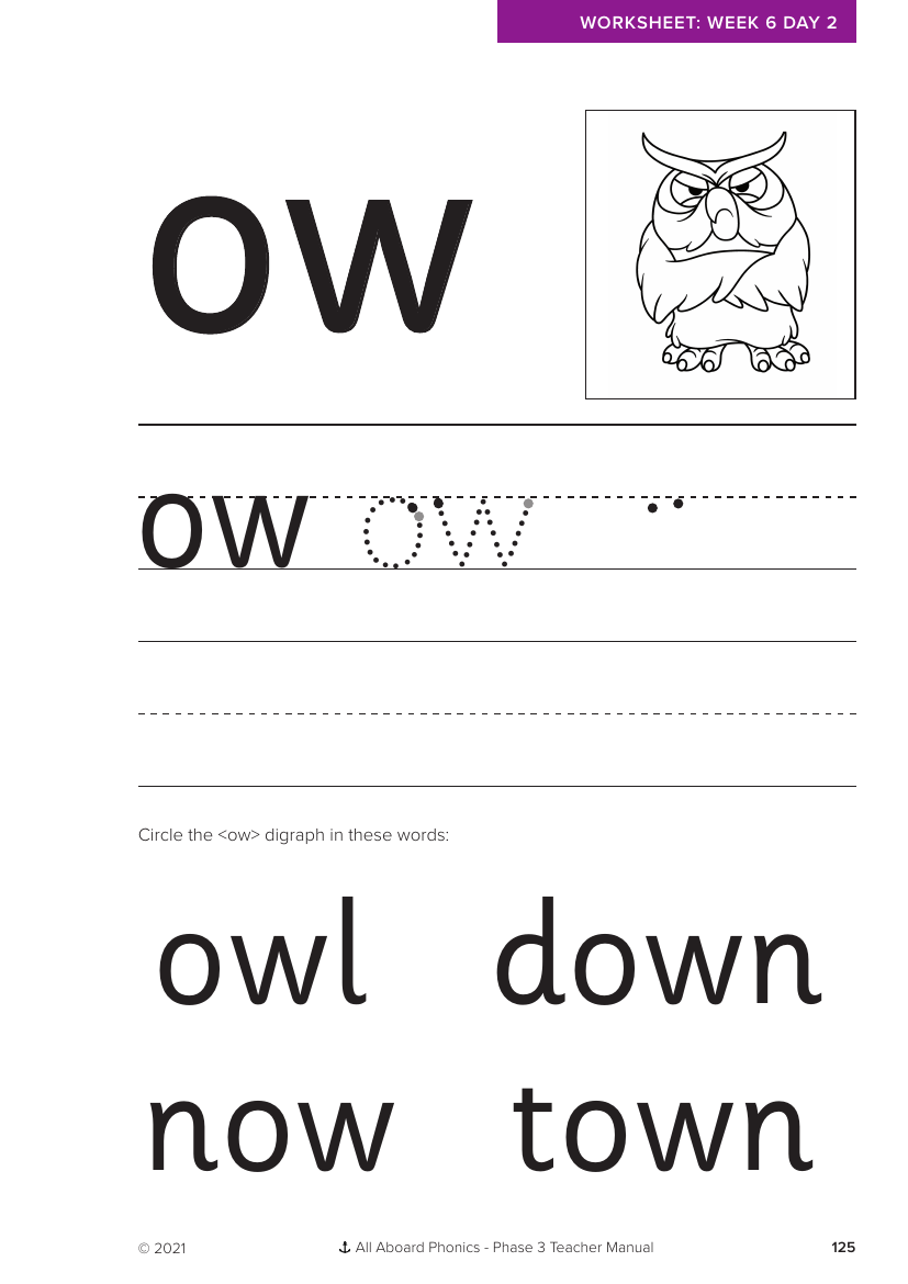 Week 6, lesson 2 Letter formation - "ow" - Phonics Phase 3  - Worksheet