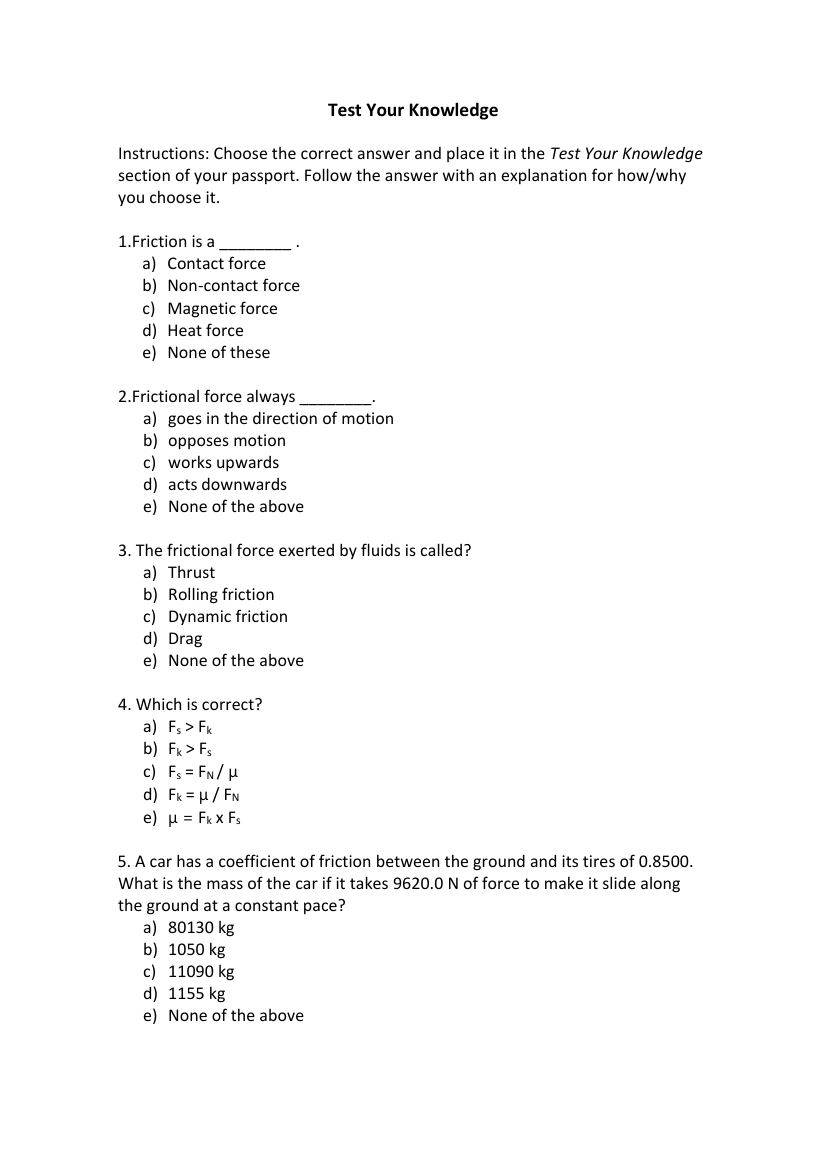 Friction - Test your Knowledge