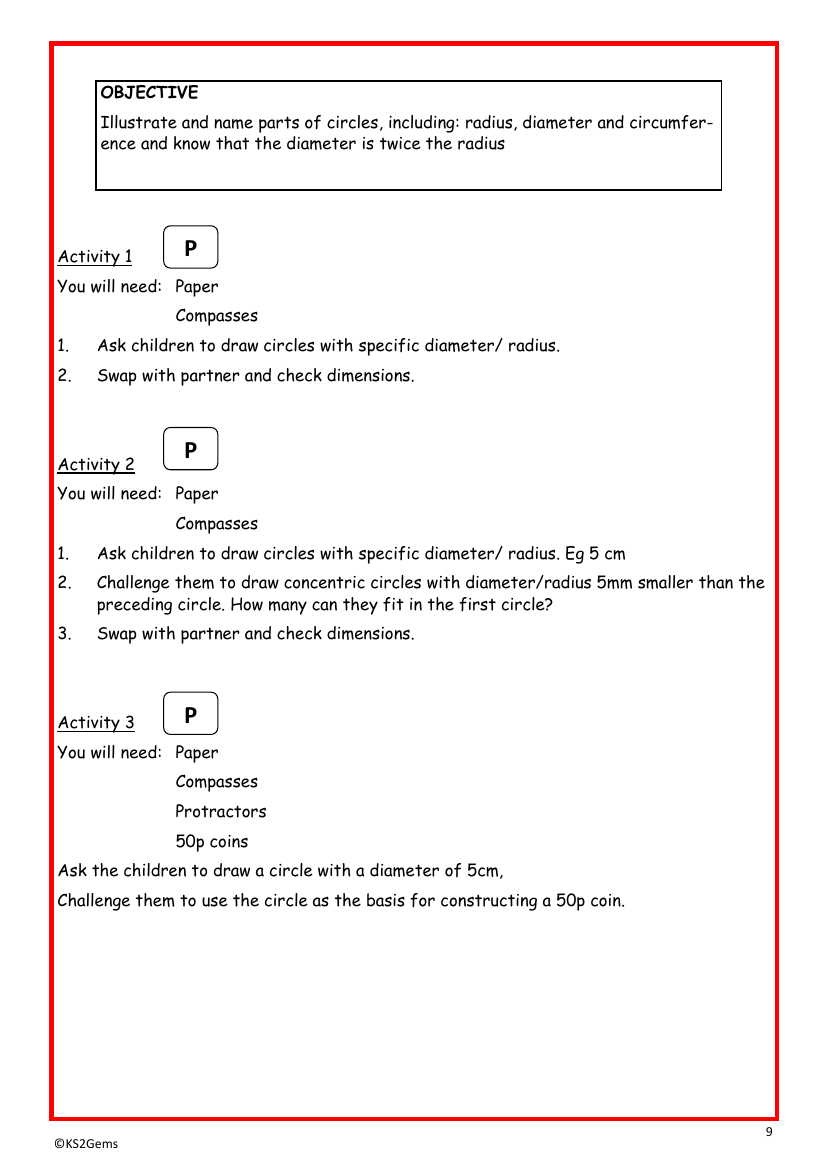 Parts of a circle worksheet