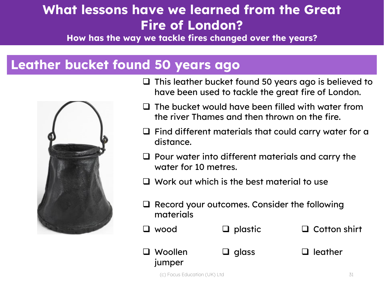 Carrying water in a bucket made of different materials - Investigation instructions