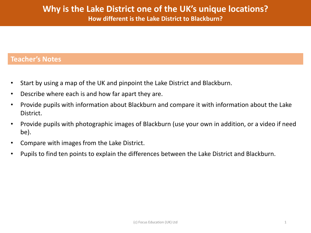 How different is the Lake District to Blackburn? - Teacher's Notes