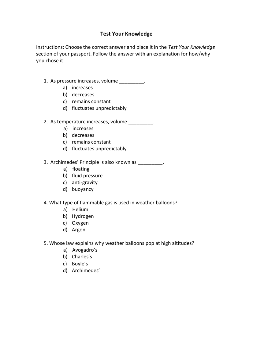 Pressure, Volume, and Temperature - Test your Knowledge