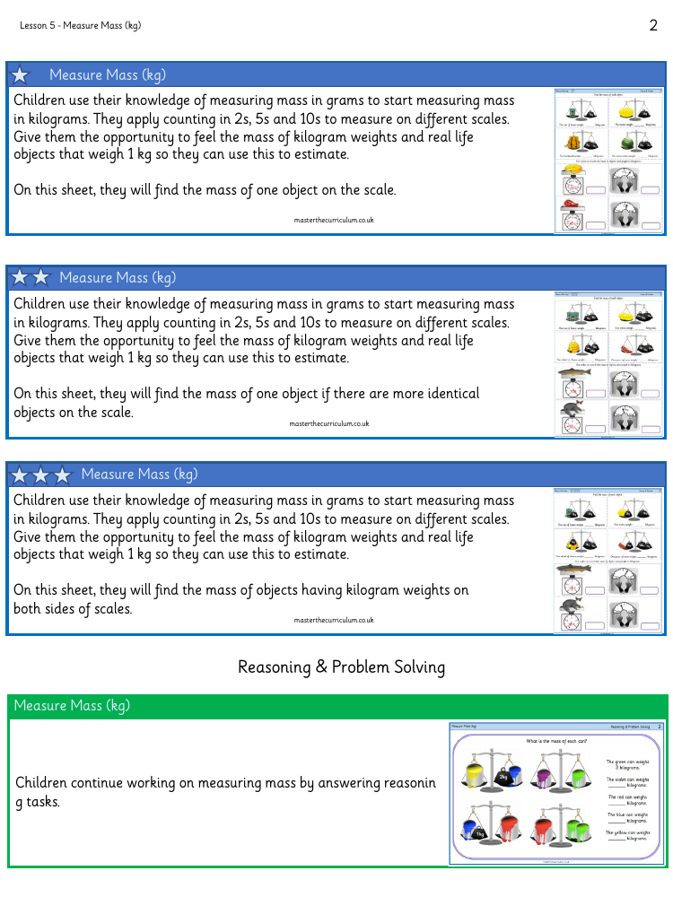 Mass, Capacity, Temperature - Measure mass kg - Worksheet