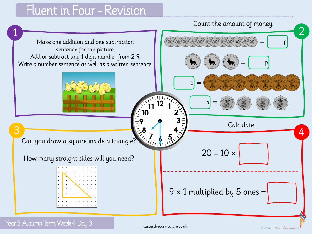 Addition and subtraction - Three-digit and one-digit numbers not crossing 10  - Starter