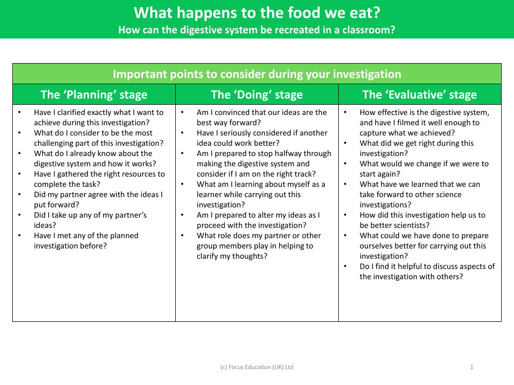 Recreate the digestive system in the classroom - Thinking metacognitively