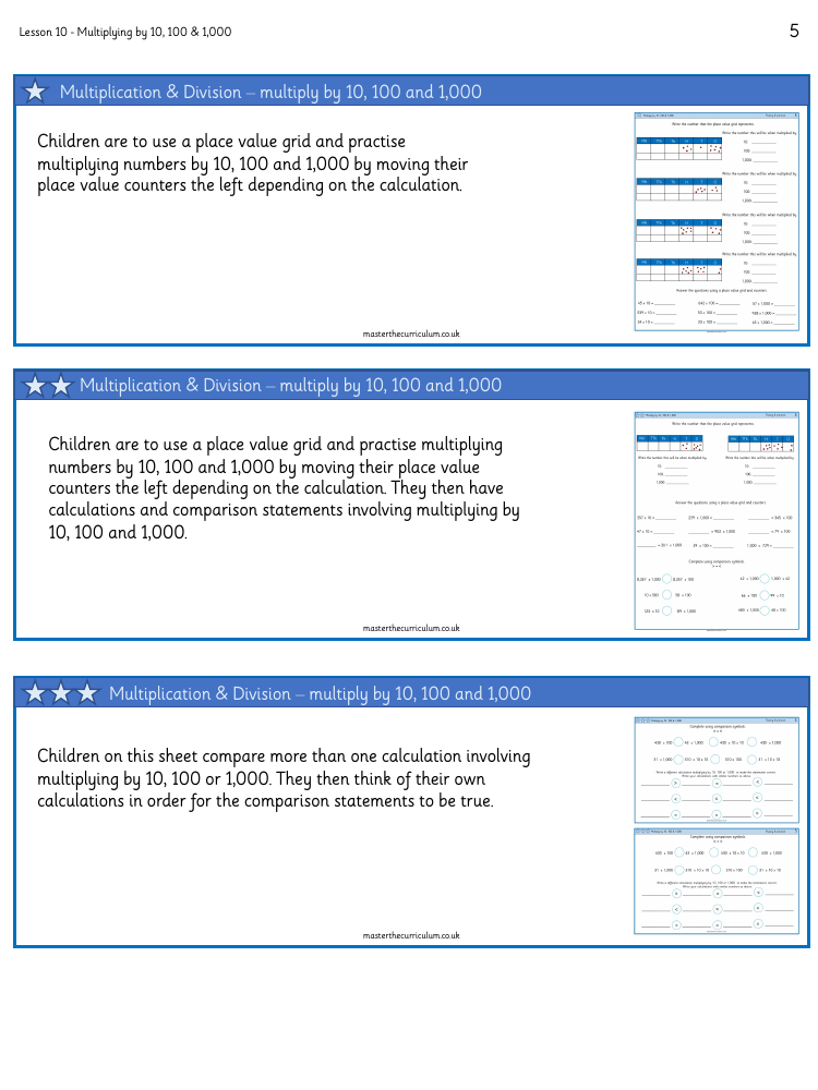 Multiplication and Division (1) - Multiply by 10, 100 and 1,000 - Worksheet