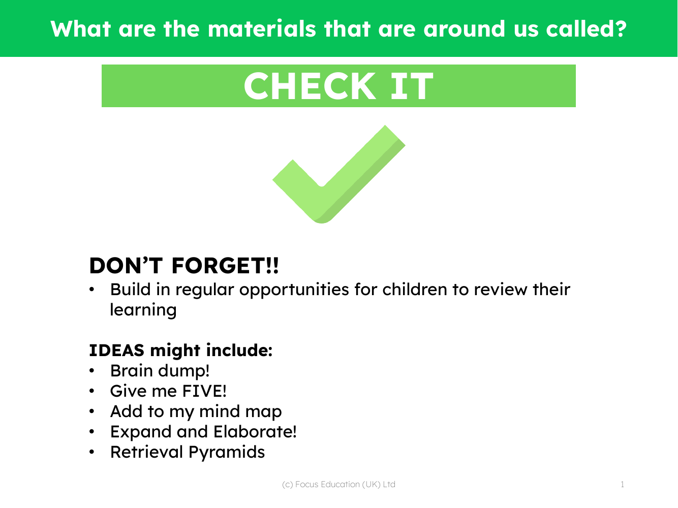 Check it! - Materials - Kindergarten