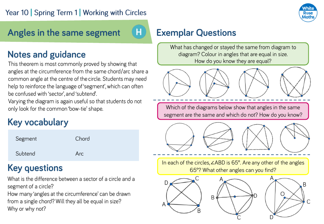 Angles in the same segment: Questions