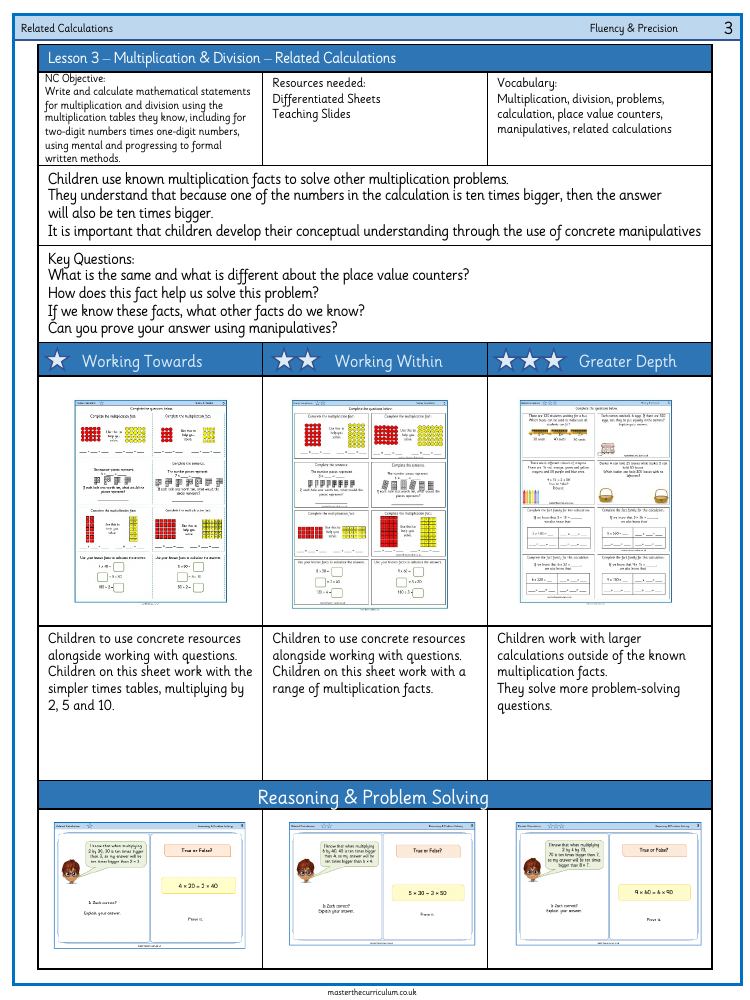 Multiplication and division - Related Calculations - Worksheet