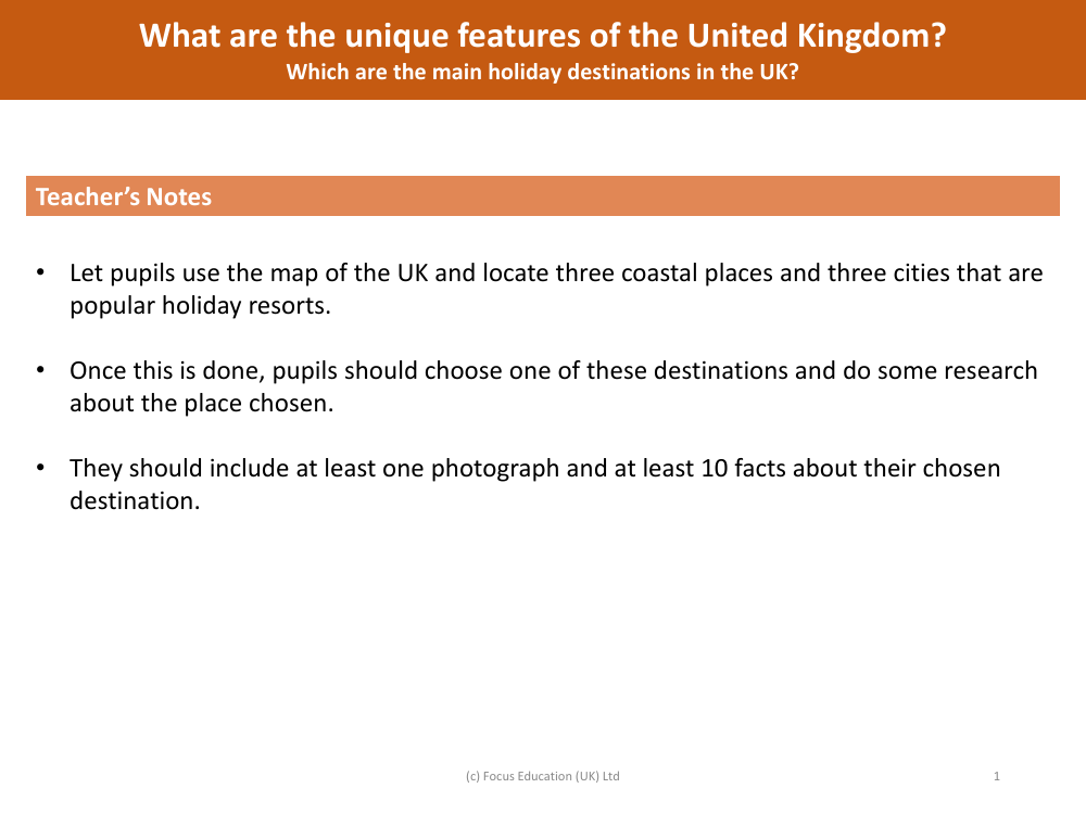 Which are the main holiday destinations in the UK? - Teacher's notes