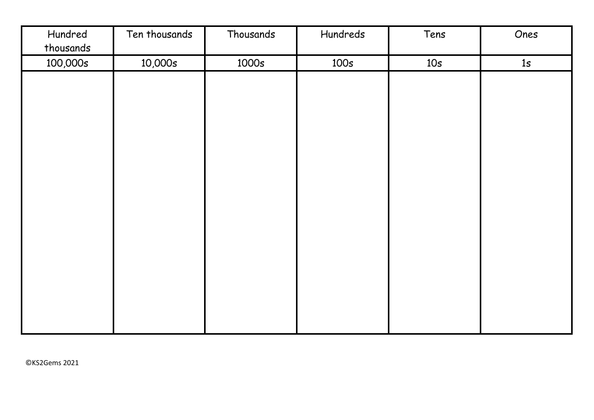 Place Value Mat whole numbers (black & white)