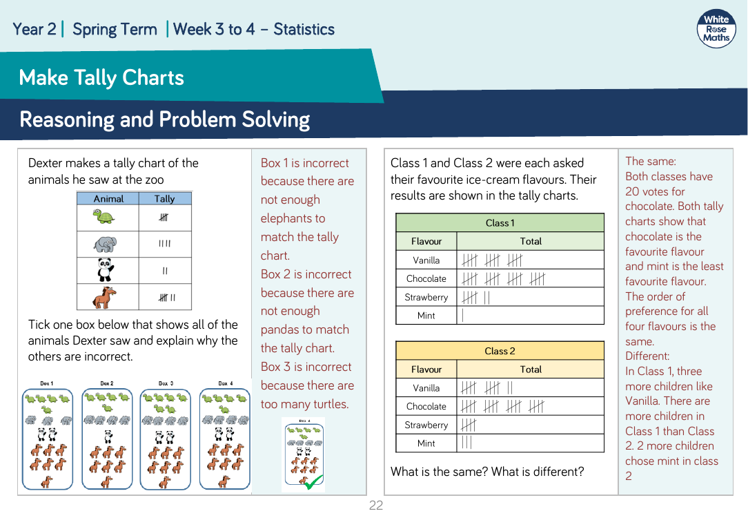 Make tally charts: Reasoning and Problem Solving