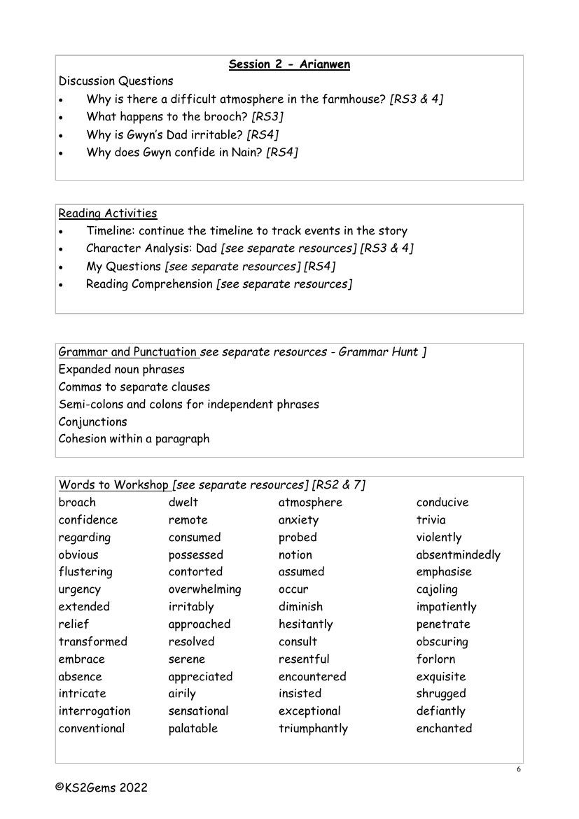 The Snow Spider - Session 2 - Worksheet