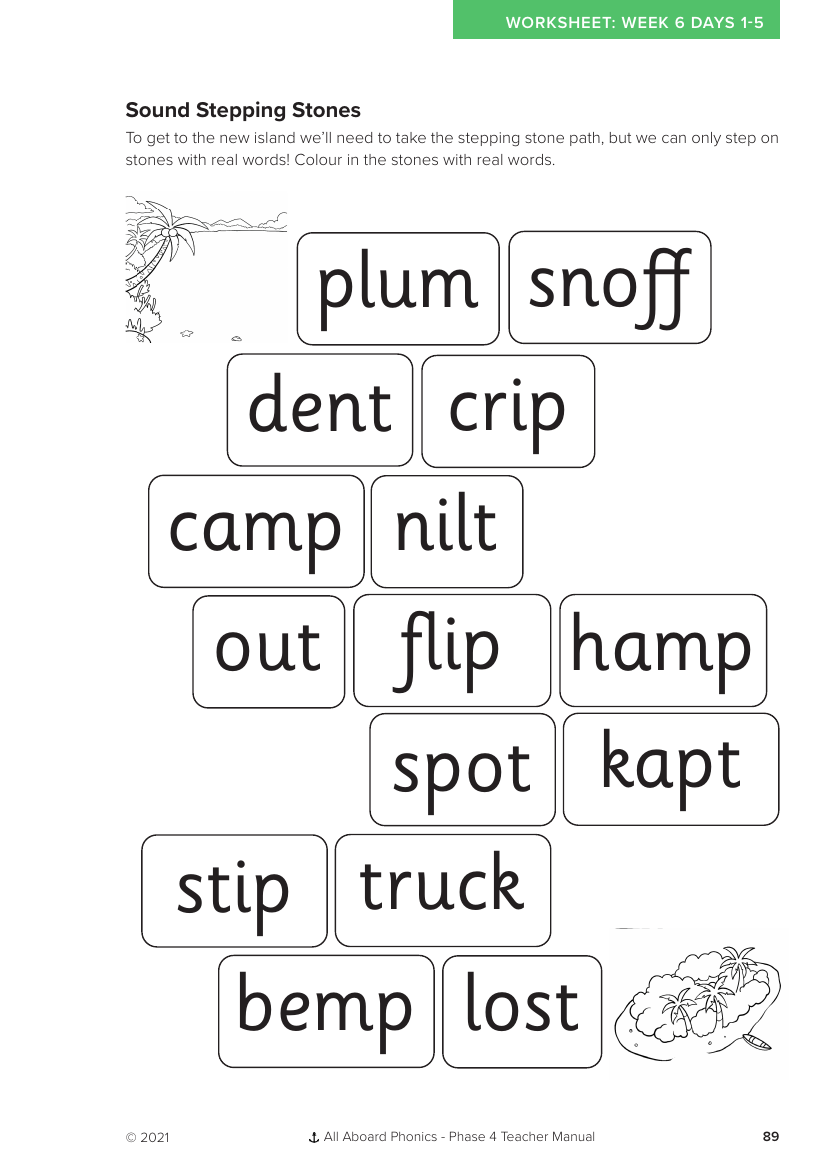 Week 6, Assessment week Sound Stepping Stones - Phonics Phase 4 - Worksheet