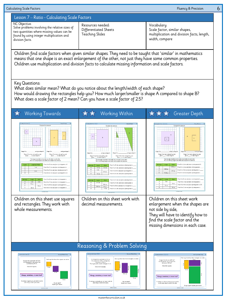 Ratio - Calculating Scale Factors - Worksheet