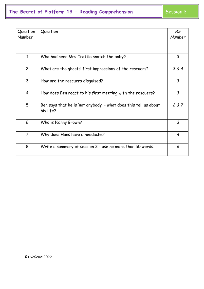 The Secret of Platform 13 - Session 3 - Reading Comprehension