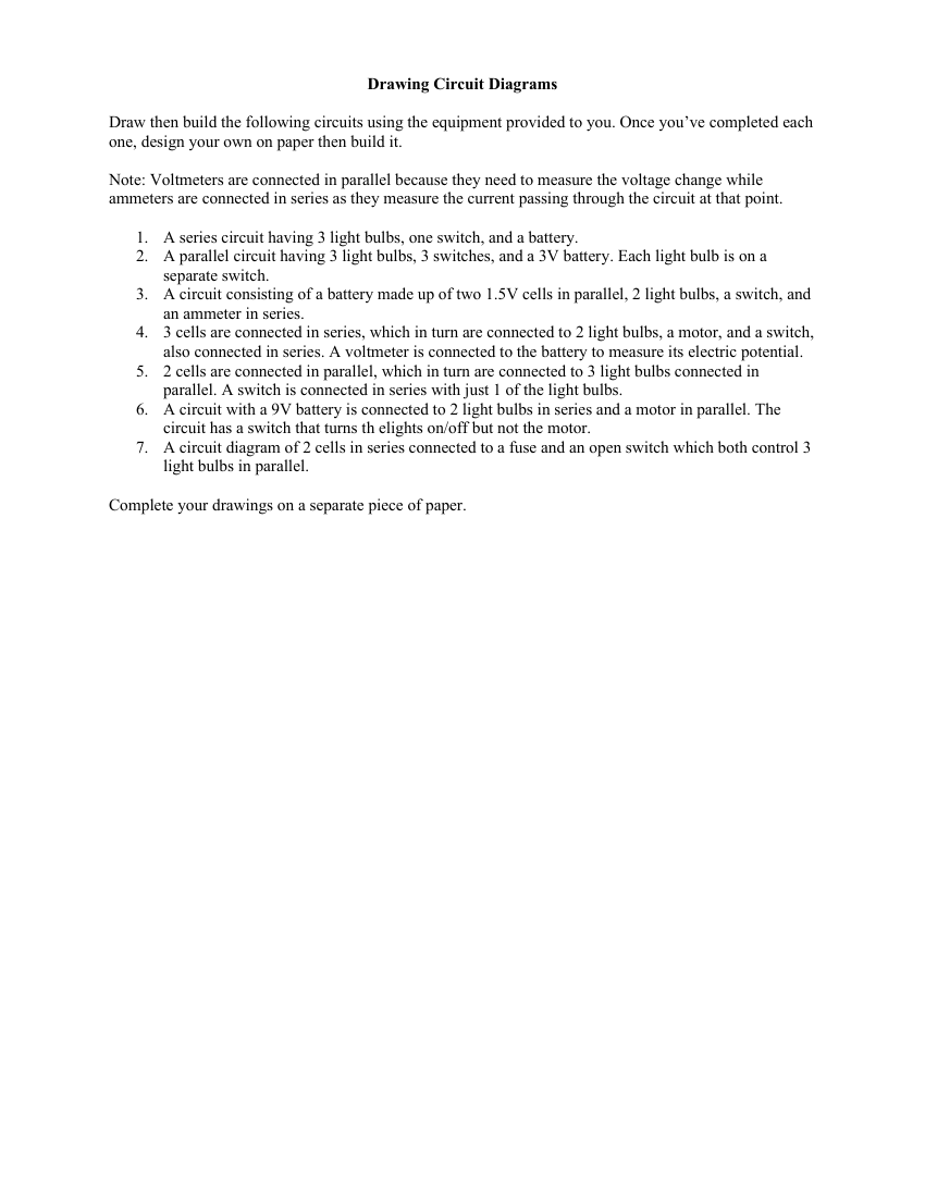 Drawing Circuit Diagrams Worksheet