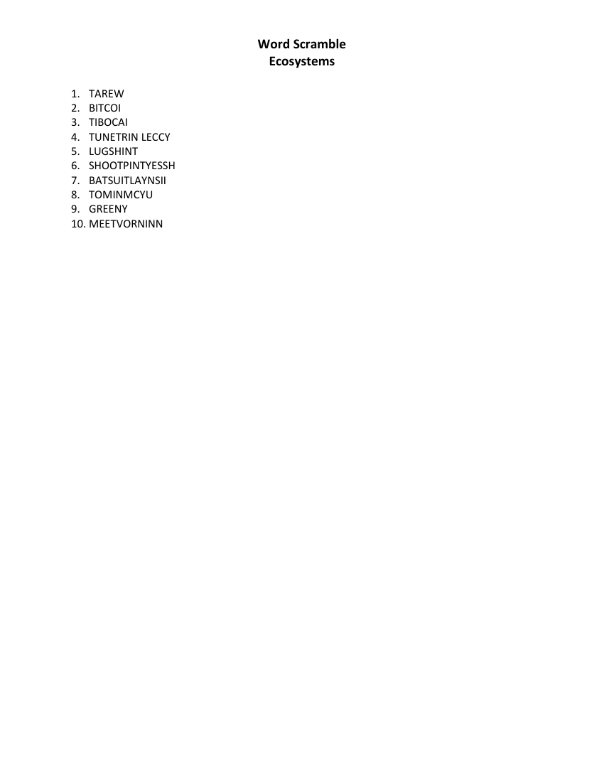 Ecosystems - Word Scramble