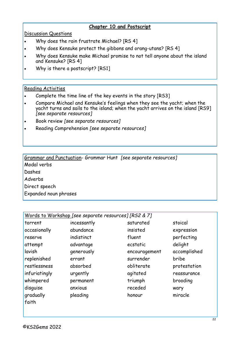 Kensuke's Kingdom - Chapter 10 - Worksheet