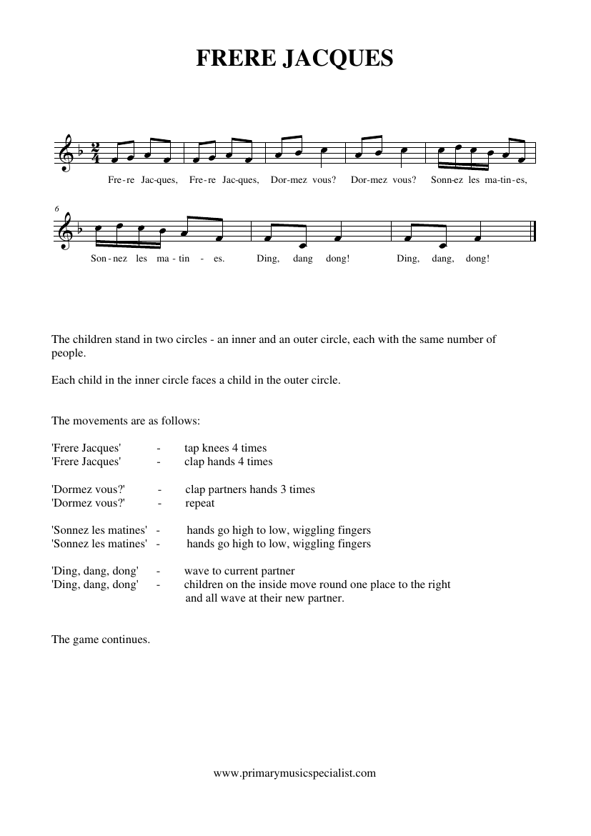 Singing Games Year 1 Notations - Freres jacques