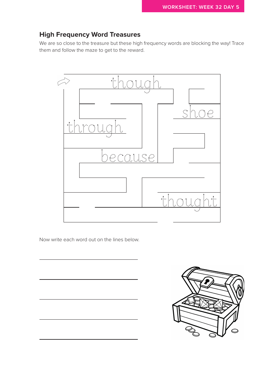 Week 32, lesson 5 High Frequency Word Treasures activity - Phonics Phase 5, unit 4 - Worksheet
