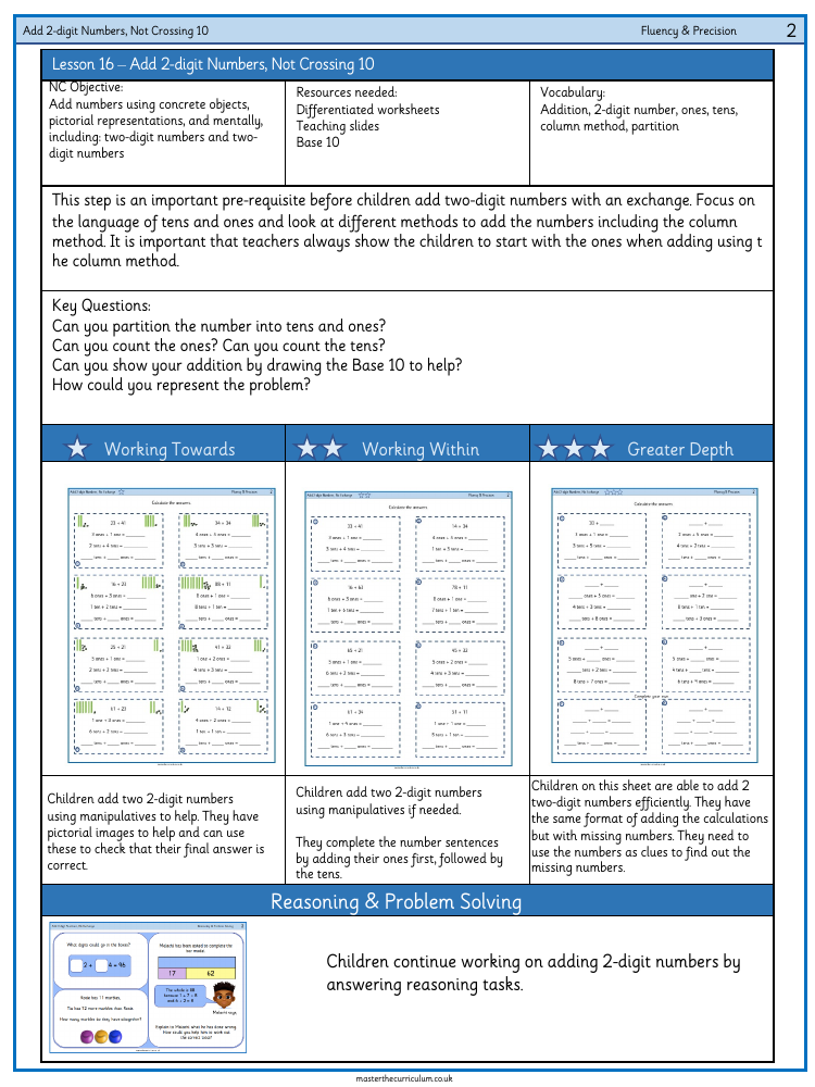 Addition and subtraction - Add two-digit numbers not crossing 10 - Worksheet