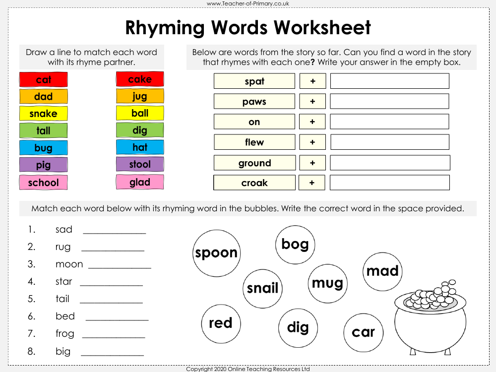 Room on the Broom - Lesson 3 - Rhyming Words Worksheet