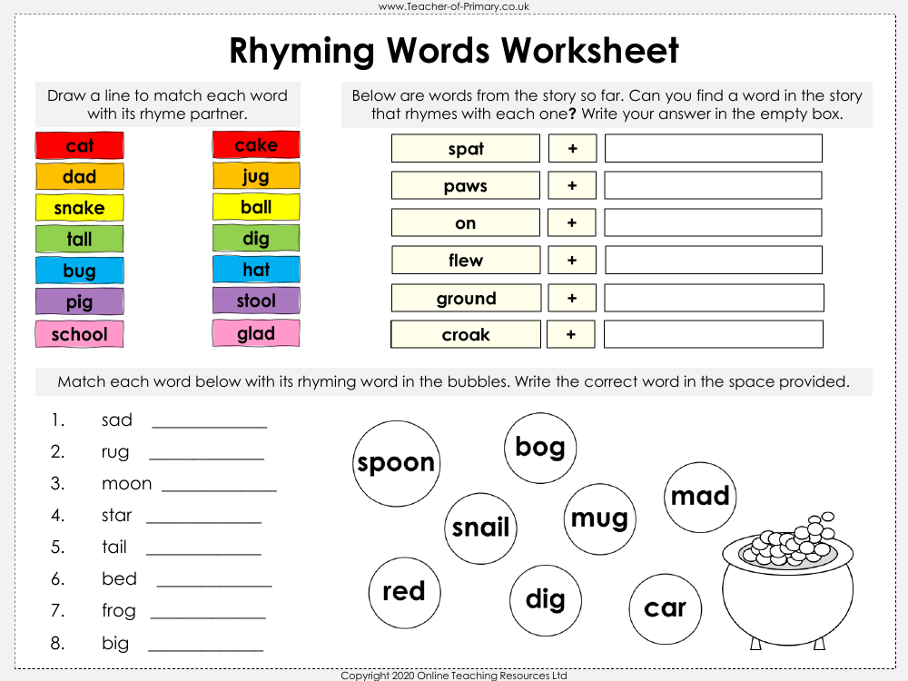 Room On The Broom Lesson 3 Rhyming Words Worksheet English Year 1