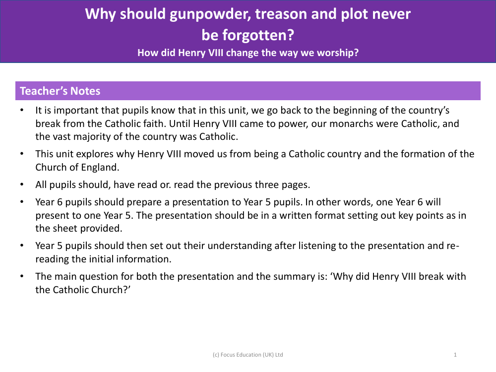 How did Henry VIII change the way we worship? - Teacher notes