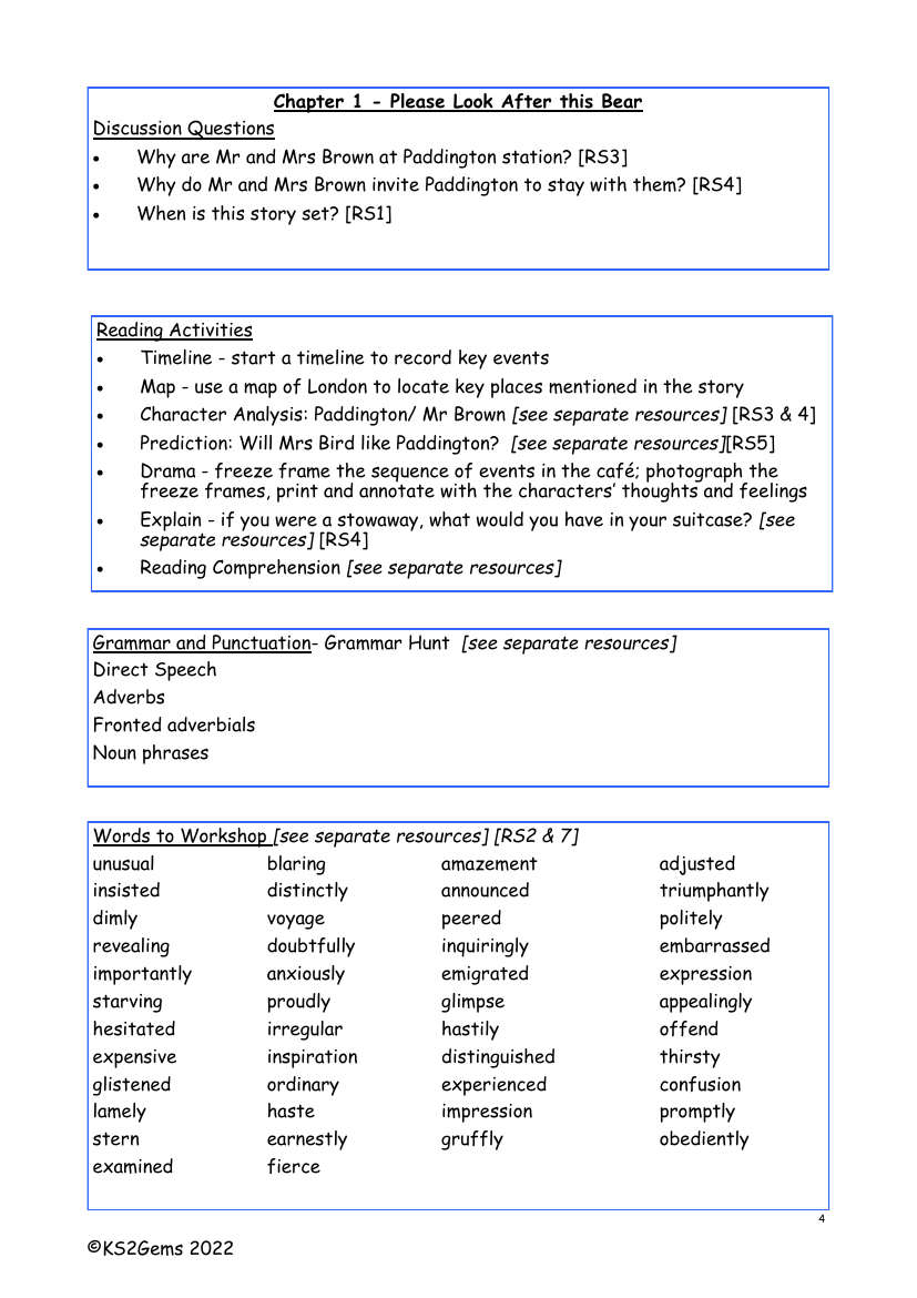 A Bear Called Paddington - Chapter 1 - Worksheet