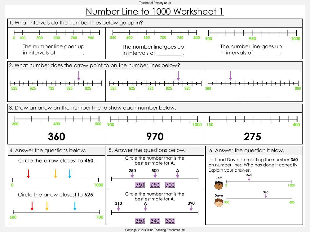 Number Line to 1000 - Worksheet