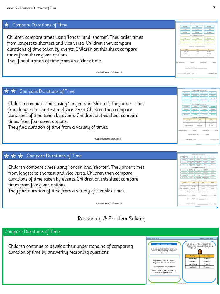 Time - Compare durations of time - Worksheet