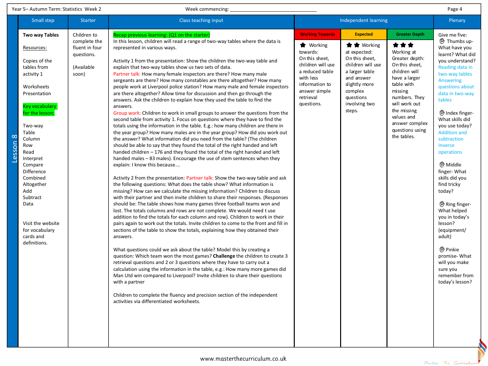 Statistics - Two way Tables - Planning