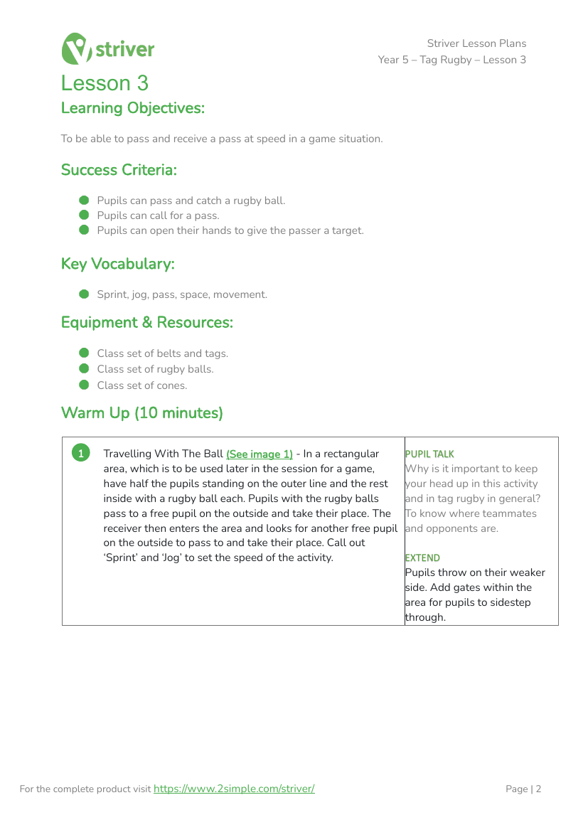 Tag Rugby - Lesson 3