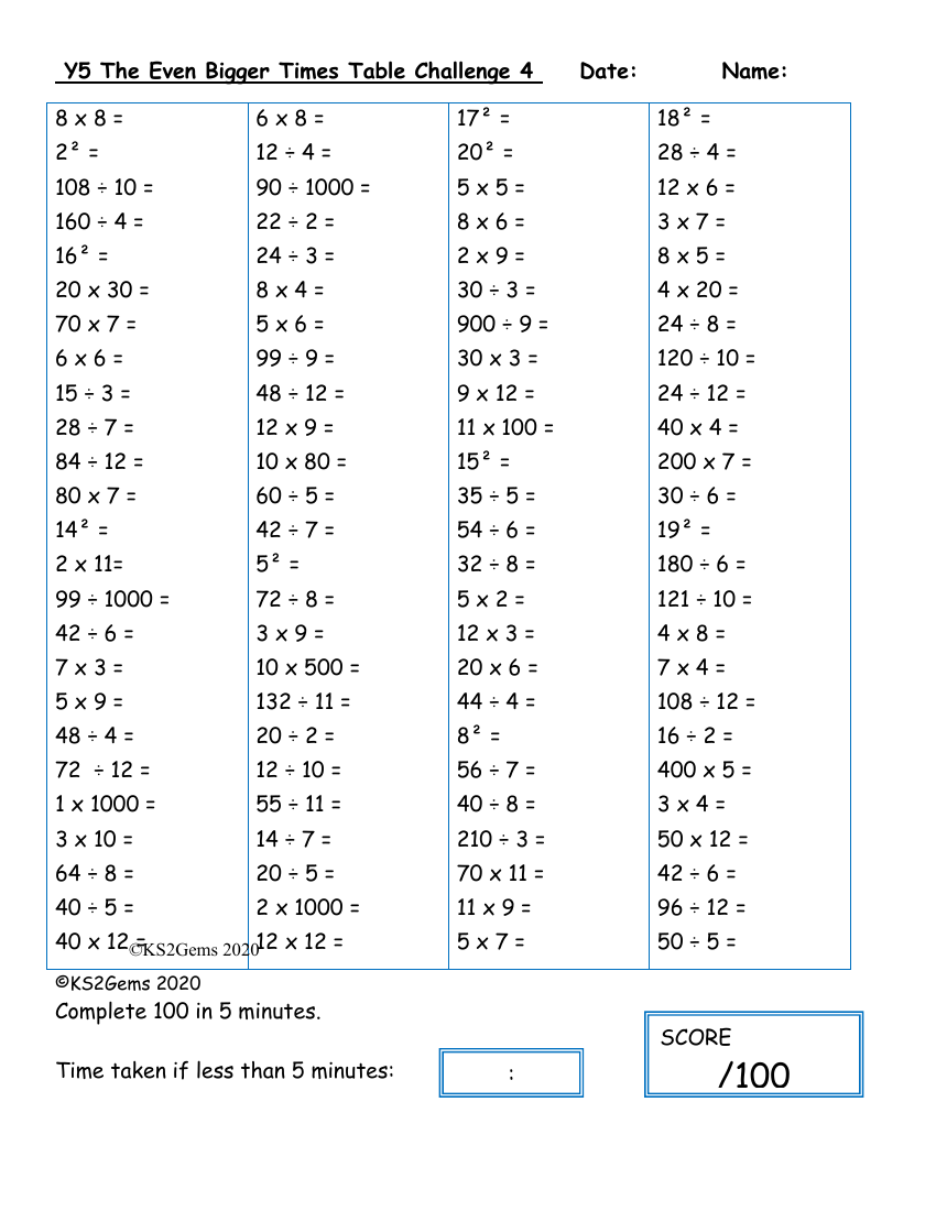 The Even Bigger Times Table Challenge 4